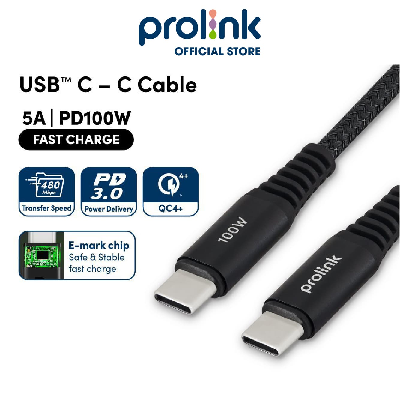 Dây sạc type C To C PROLiNK GCC10001 dài 2M, sạc siêu nhanh 100W, dành cho iPad, Macbook, Laptop, Samsung - Hàng chính hãng