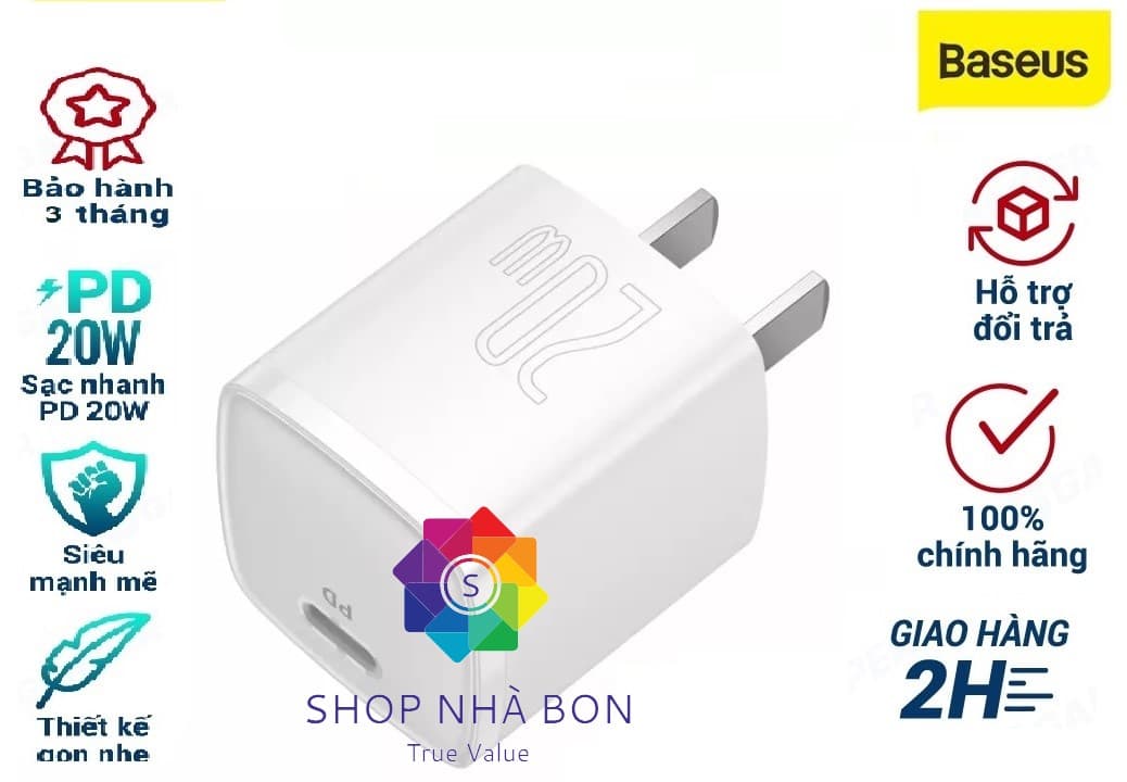 Sạc nhanh 20W cho iPhone và điện thoại Android - Baseus Super Si Quick Charger - Hàng chính hãng - Màu Trắng