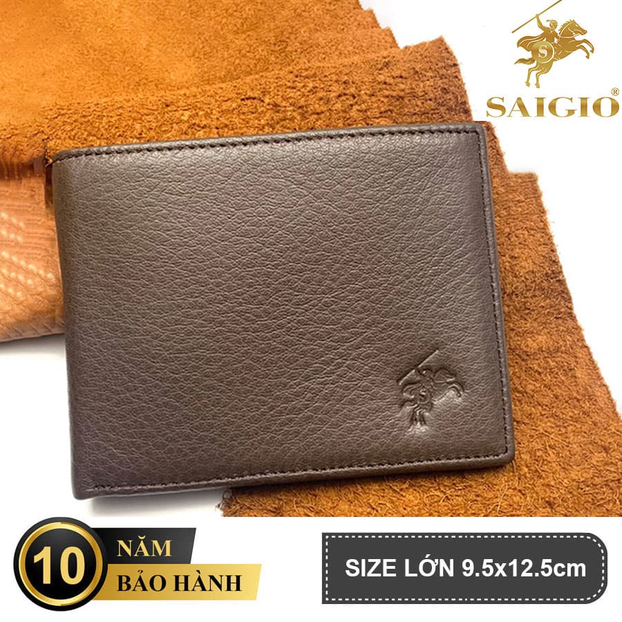 Ví Da Nam Mềm Mại GENTLE, Size Lớn, Da Bò 100, Thiết Kế Nhiều Ngăn, Đựng Giấy Tờ Xe, Đựng Tiền và Thẻ Tiện Dụng, Dáng Ngang - Gập 2 - Hàng Chính Hãng SAIGIO - Nâu