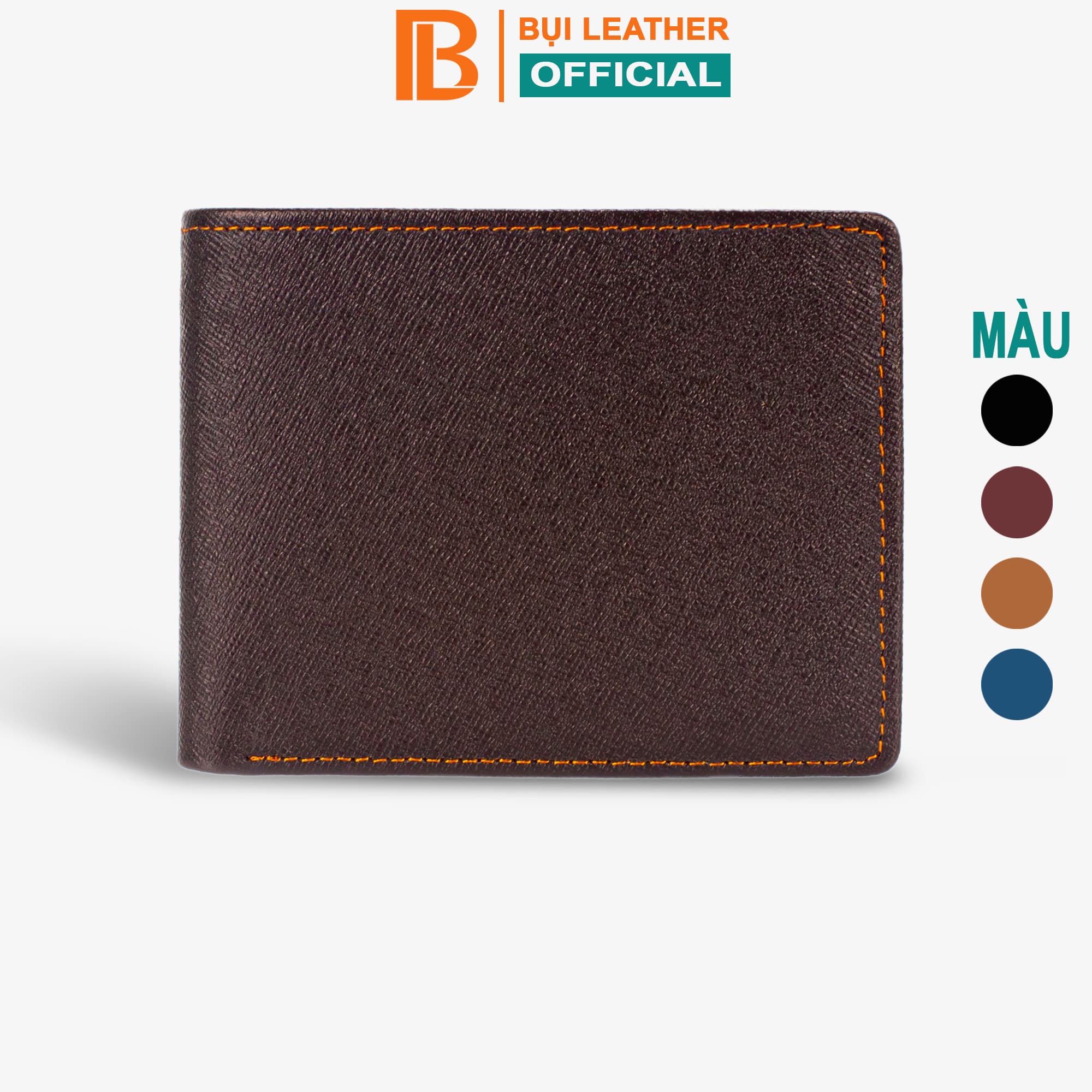 Ví nam, bóp nam da bò Saffiano Bụi Leather V140 - Bảo hành 12 tháng - Ngang nâu cafe