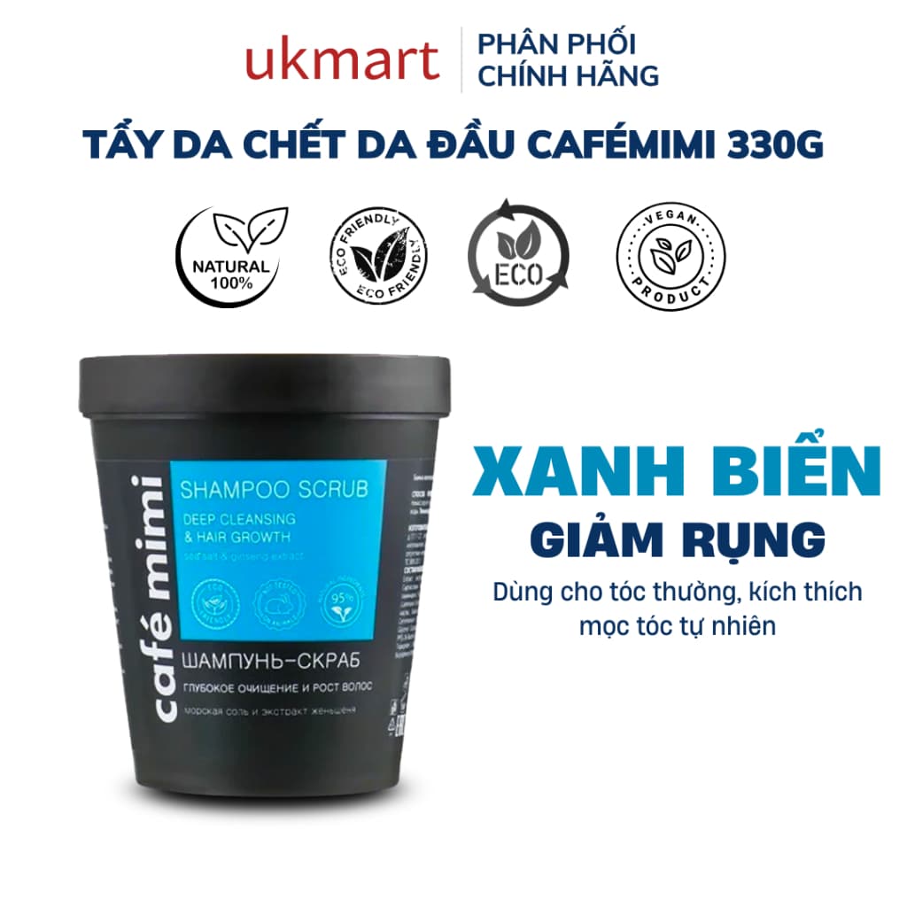 Dầu Gội Tẩy Tế Bào Chết Da Đầu Cafe Mimi Shampoo Scrub 330g Làm Sạch Sâu, Làm Phồng Chân Tóc, Hỗ Trợ Mọc Tóc - Xanh Biển Hairgowth