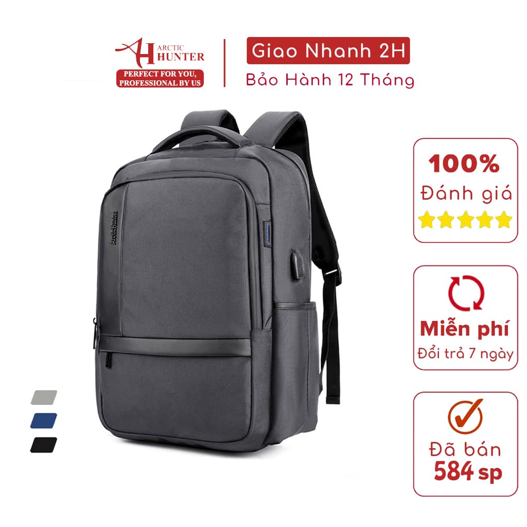 Balo du lịch Arctic Hunter chất liệu Oxford chống nước, có cổng USB - B00120 - Grey