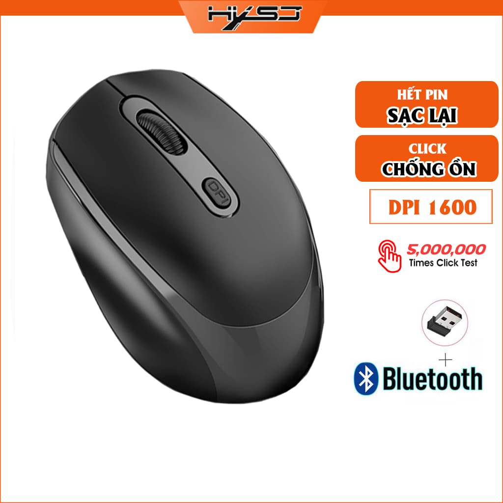 Chuột không dây Bluetooth, chuột máy tính HXSJ M107B chống ồn, DPI 1600, chế độ kép wireless usb 2.4Ghz, bluetooth chuyên dùng cho laptop, máy tính, tivi - Hàng chính hãng - Đen