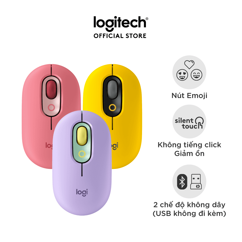 Chuột không dây bluetooth Logitech POP MOUSE - giảm ồn, nút emoji tùy chỉnh - Hàng chính hãng - Màu Hồng HeartBreaker