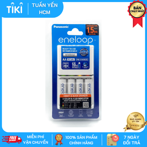 Bộ Sạc Nhanh Panasonic BQ CC55 Smart Quick Charger Kèm 4 Pin Eneloop AA BK3MCCE 2000 mah Hàng Chính Hãng
