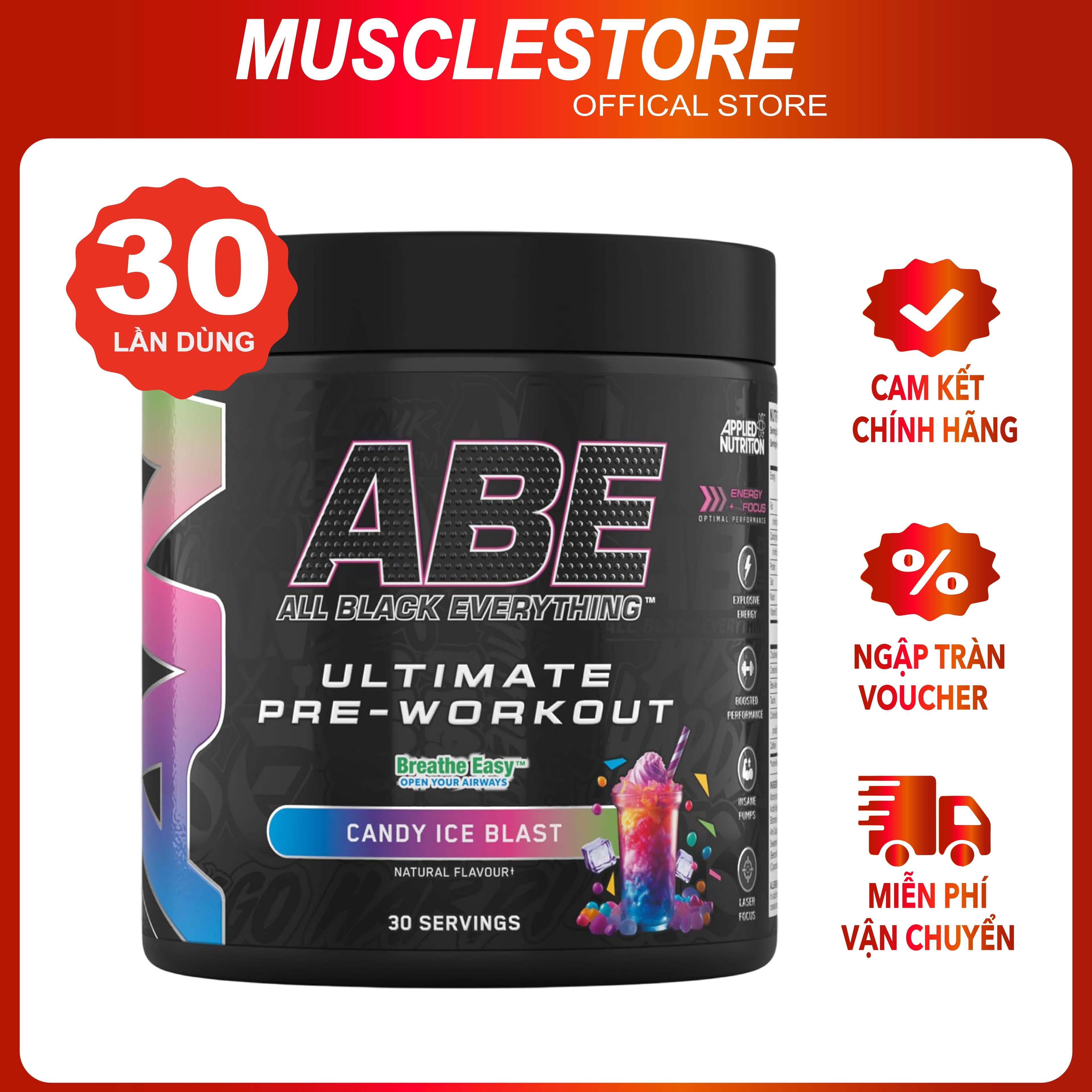 ABE Pre Workout - Applied Nutrition 30 Lần Dùng, Tăng Sức Mạnh Sức Bền, Tỉnh Táo Tập Trung Trước Tập - Bubble Gum