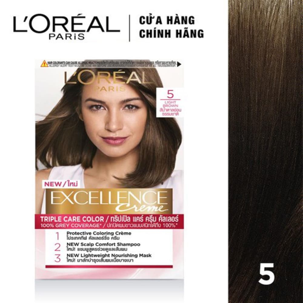 Kem Nhuộm Dưỡng Tóc Phủ Bạc LOreal Paris Excellence Crème - 5 Nâu Hạt Dẻ