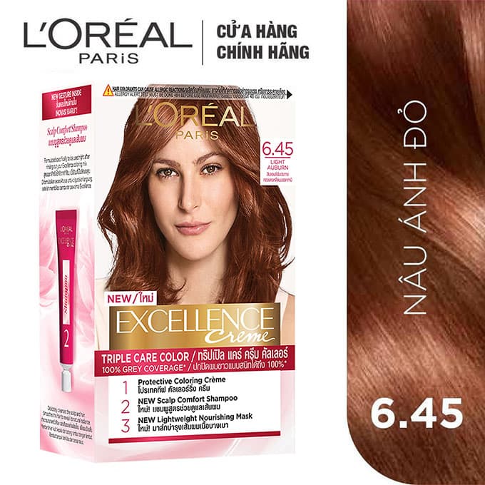 Kem Nhuộm Dưỡng Tóc Phủ Bạc LOreal Paris Excellence Crème 172ml - 6.45 Nấu Ánh Đỏ