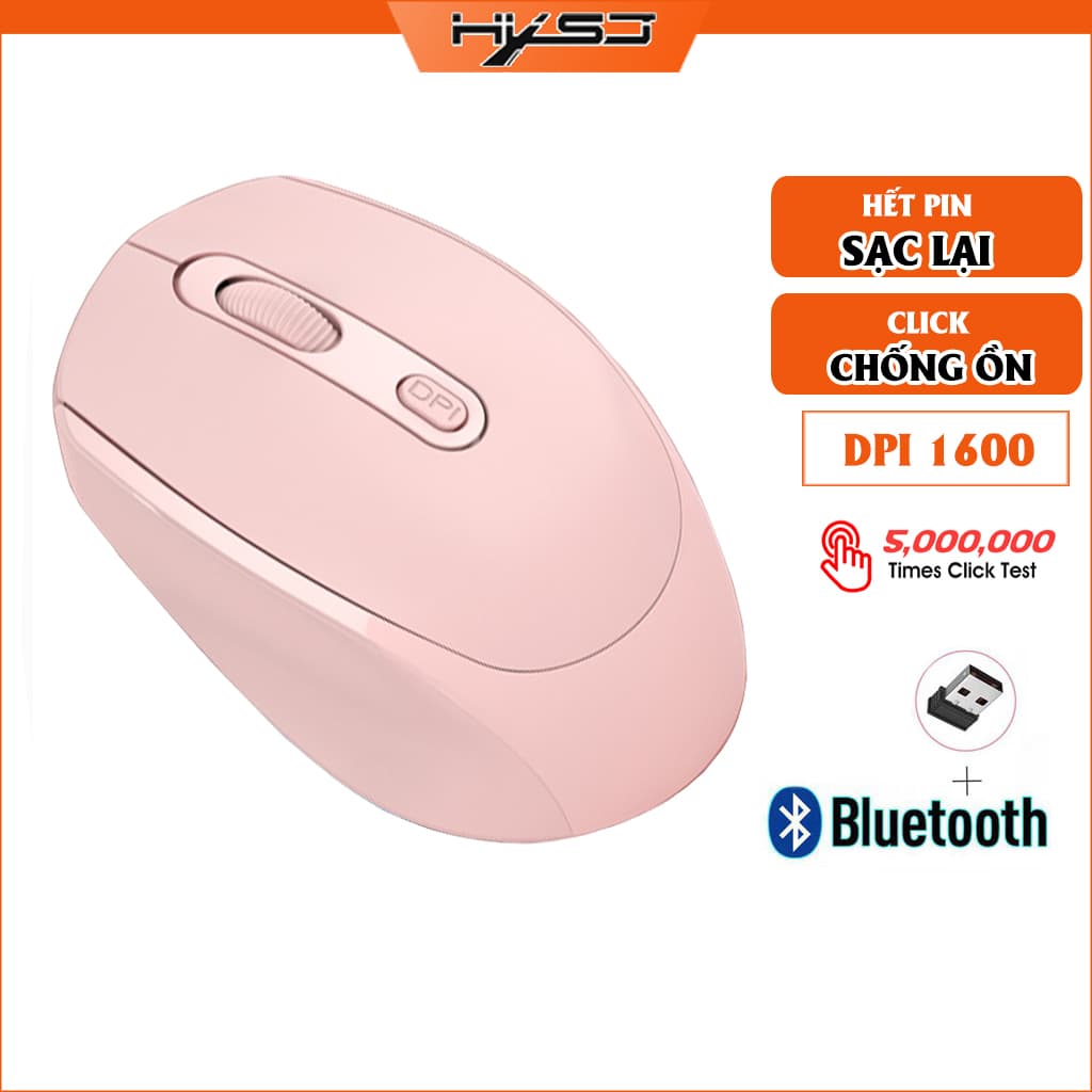 Chuột không dây Bluetooth, chuột máy tính HXSJ M107B chống ồn, DPI 1600, chế độ kép wireless usb 2.4Ghz, bluetooth chuyên dùng cho laptop, máy tính, tivi - Hàng chính hãng - hồng
