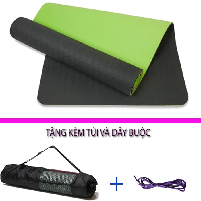 Thảm Tập Yoga Và Gym Chất Liệu Cao Cấp TPE 6mm 2 Lớp DNS012 Đại Nam Sport Chống Trơn Tặng Kèm Túi Và Dây Buộc - không Túi - Xanh Đen - Xám
