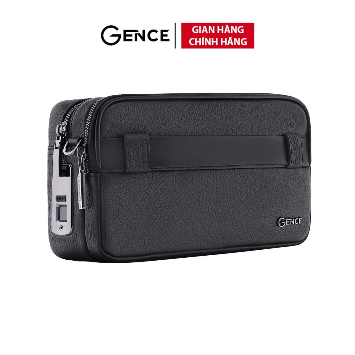Clutch Đeo Chéo Ví Nam Cầm Tay GENCE RB08 Da Bò Khóa Vân Tay Cao Cấp Màu Đen - Da bò thật - Khóa vân tay