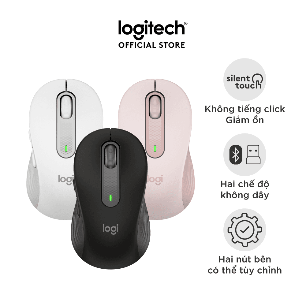 Chuột không dây bluetooth Logitech Signature M650 - Dành cho tay có kích cỡ từ nhỏ tới trung bình, Cuộn SmartWheel, giảm ồn, các nút bên có thể tùy chỉnh - Hàng chính hãng - Màu trắng