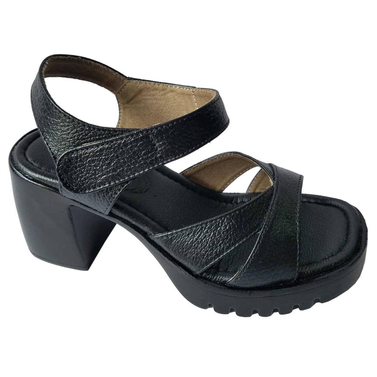 Giày Sandal Cao Gót BIGGBEN Da Bò Thật Cao 7 Phân SDCG96 - Đen - 35