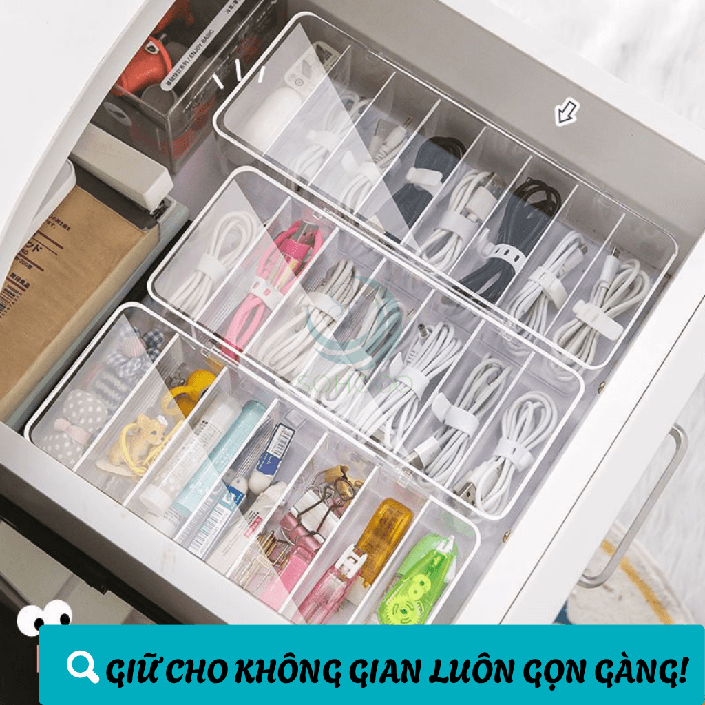 Hộp Nhựa Trong Suốt Đựng Cáp Sạc & Phụ Kiện - Hộp Chia Ngăn Đa Năng Lưu Trữ Dây Sạc- Hộp Đựng Dây Cáp Mini Có Nắp Đậy- Hộp Nhựa Trong Suốt Đựng Đồ Công Nghệ- Hộp Lưu Trữ Dây Điện, Củ Sạc, Văn Phòng Phẩm - Không nắp