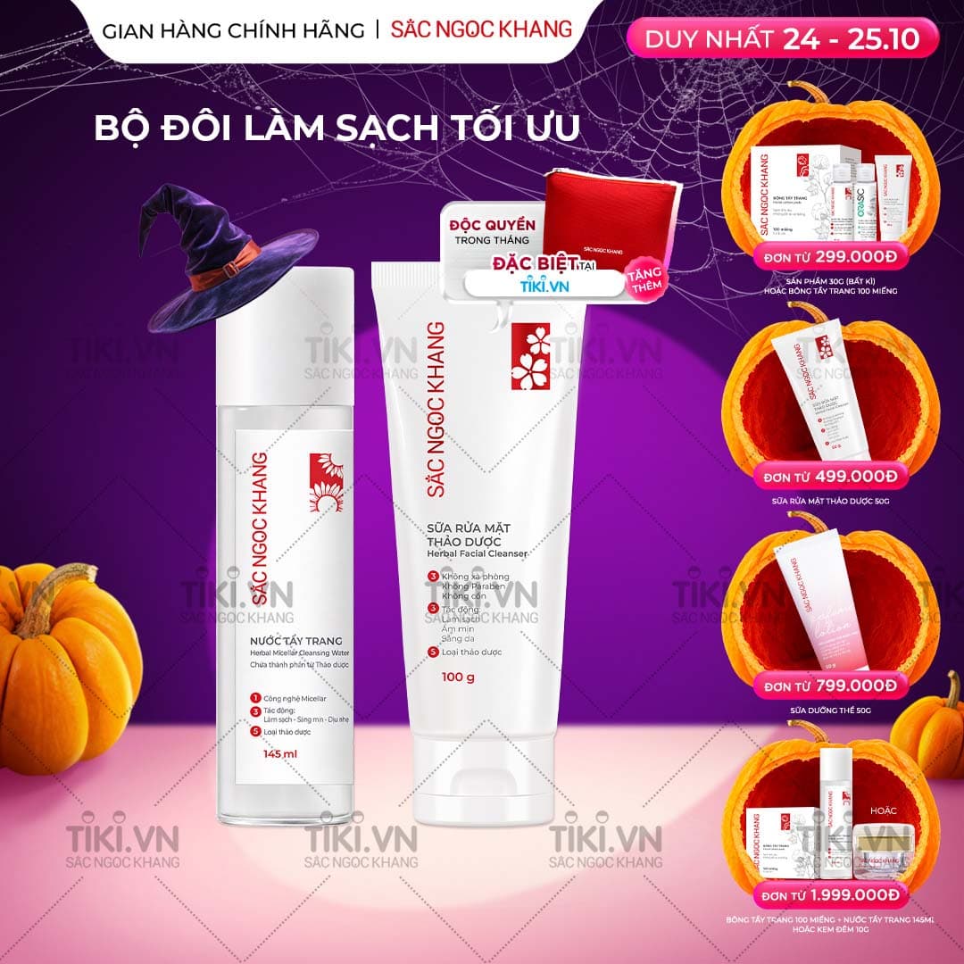 Bộ đôi làm sạch sâu cho da Sắc Ngọc Khang Nước tẩy trang 145ml Sữa rửa mặt 100g