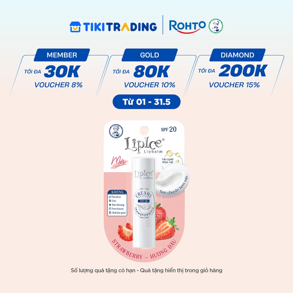 Son dưỡng môi không màu chuyển kem mịn LipIce Creamy Hương Dâu Strawberry 4.3g