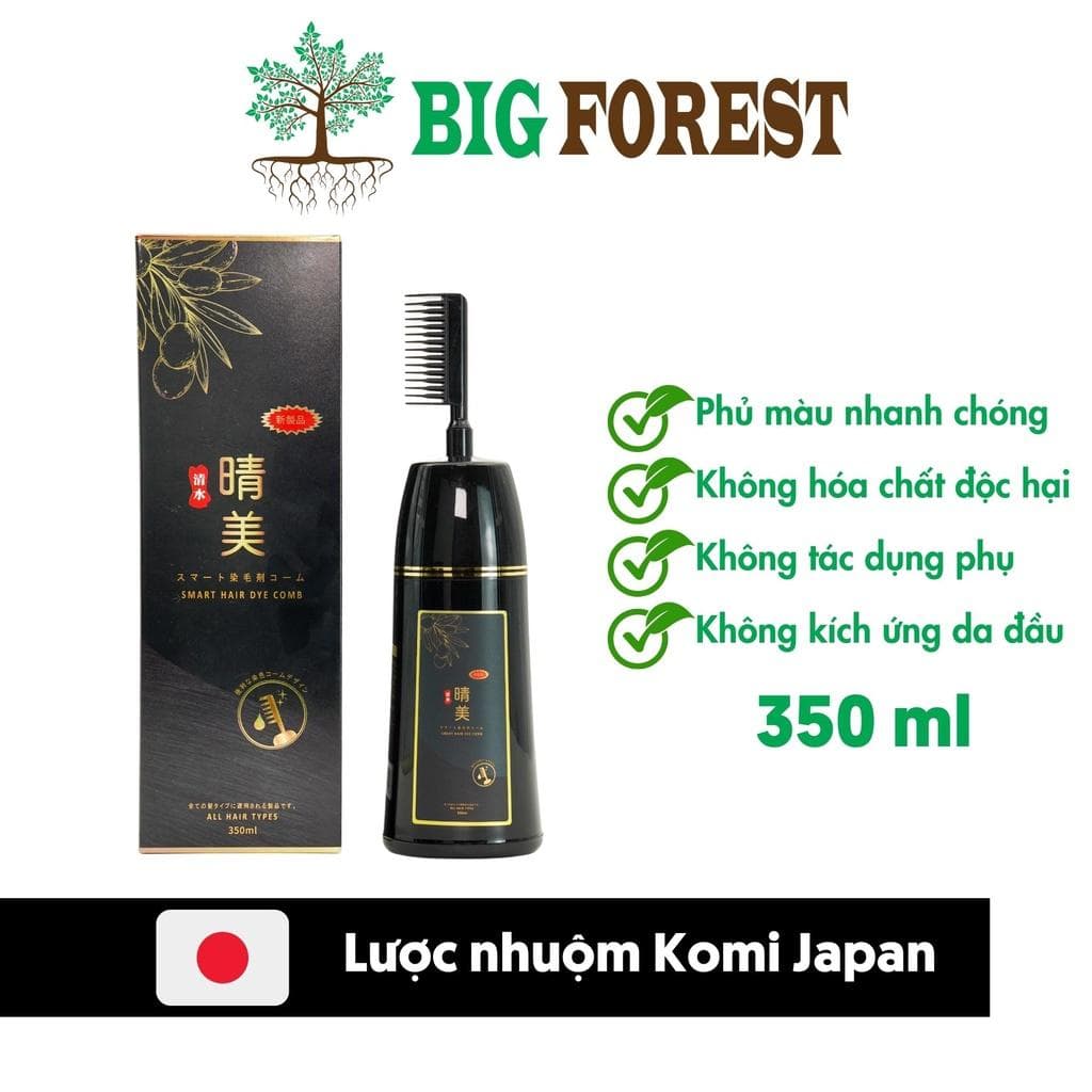 Lược nhuộm tóc, Dầu gội Phủ Bạc thảo dược, 350ml, Komi Nhật Bản  - Đen Tự Nhiên