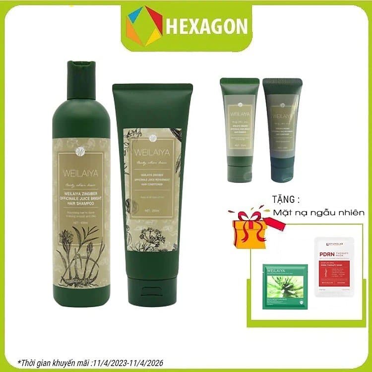 Bộ Dầu Gội Xả Hỗ Trợ Trị Rụng Tóc Kích Thích Mọc Tóc Weilaiya Tinh Chất Gừng Hà Thủ Ô Cao Cấp Ngăn Ngừa Rụng Tóc Lưu Thông Mạch Máu Hương Thảo Dược Gội 400ml- Xả250ml- Sản Phẩm Chính Hãng