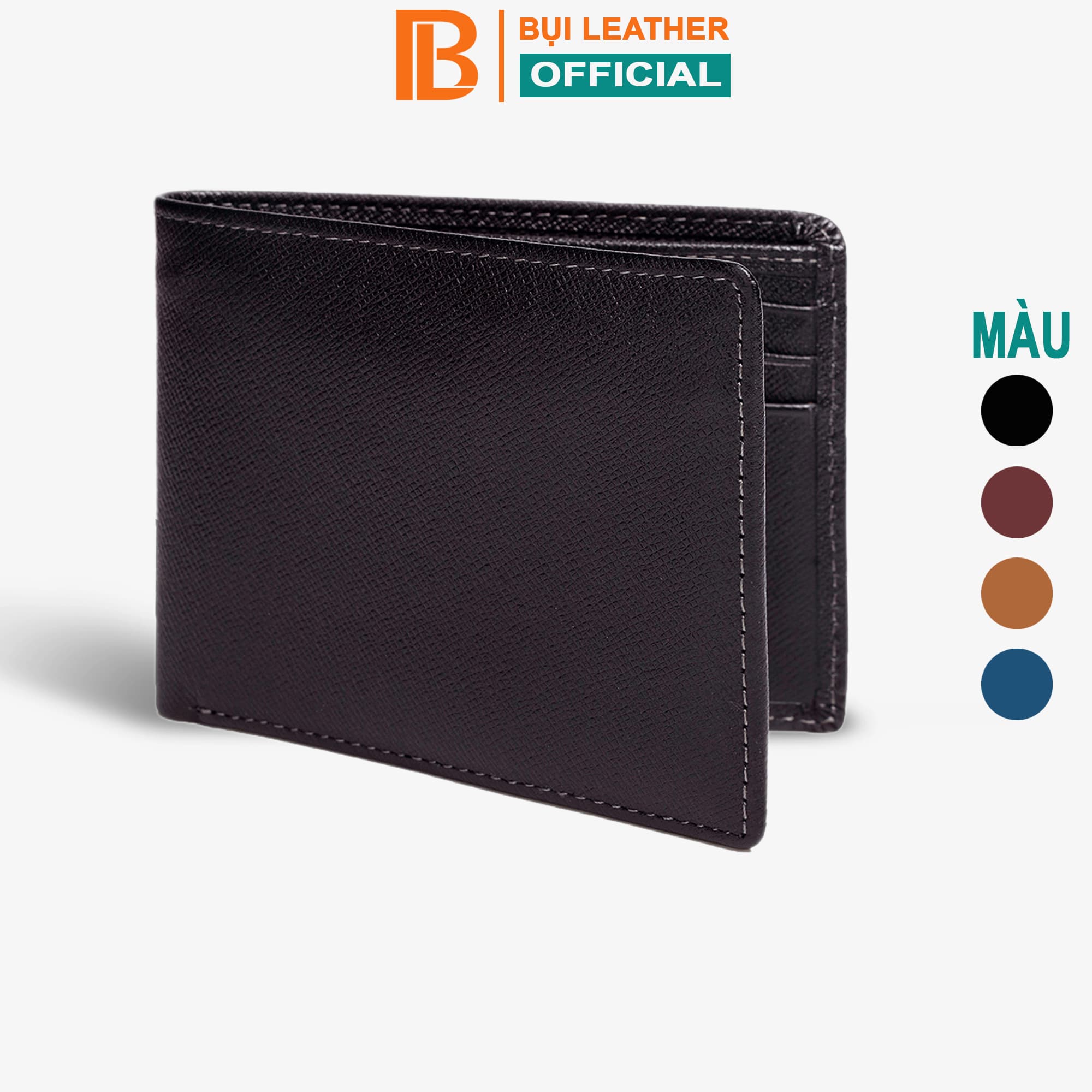 Ví nam, bóp nam da bò Saffiano Bụi Leather V126 - Bảo hành 12 tháng - Ngang đen