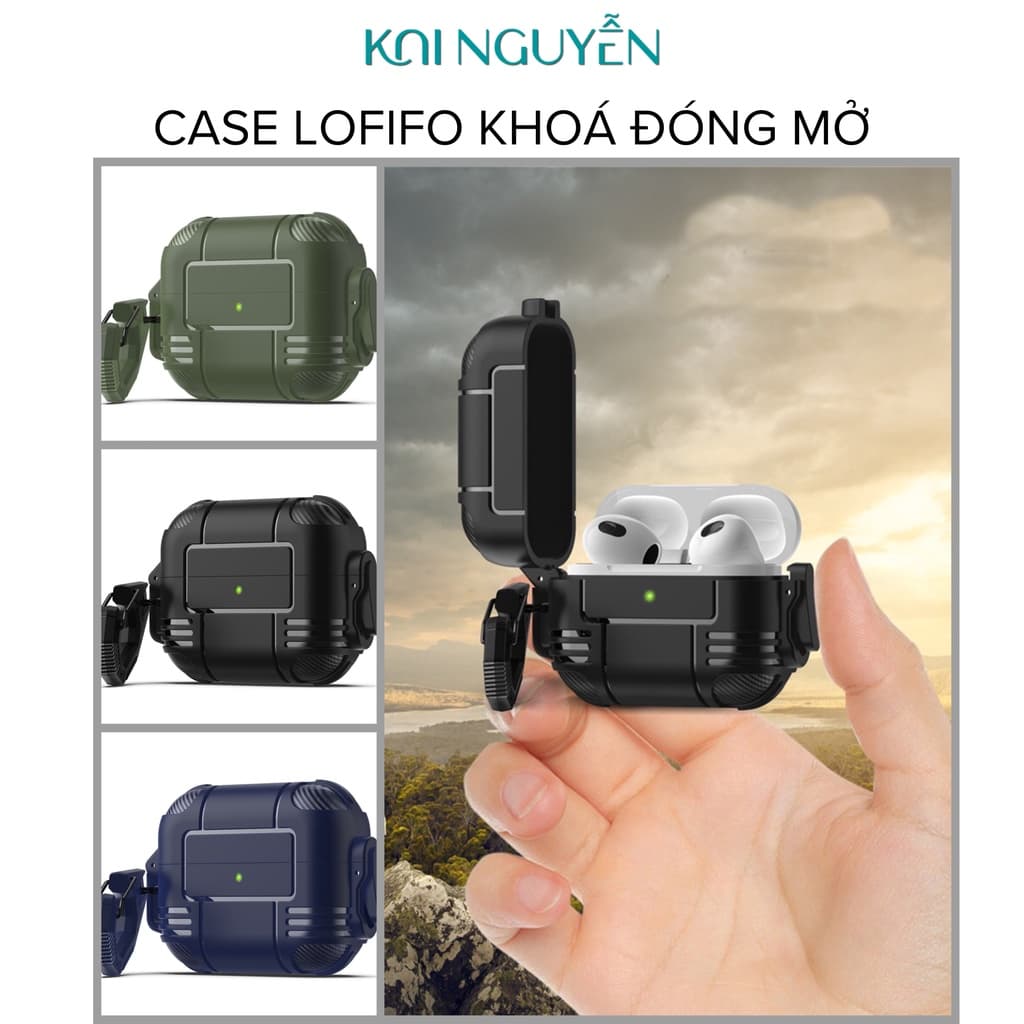 Ốp Case LOLIFO Kai Nguyen Protective Dành Cho Airpods 3 và Airpods PRO, Khoá Thông Minh Bảo Vệ Toàn Diện, Chống Rơi Vỡ - Hàng Nhập Khẩu - Xanh Quân Đội - Airpods 3