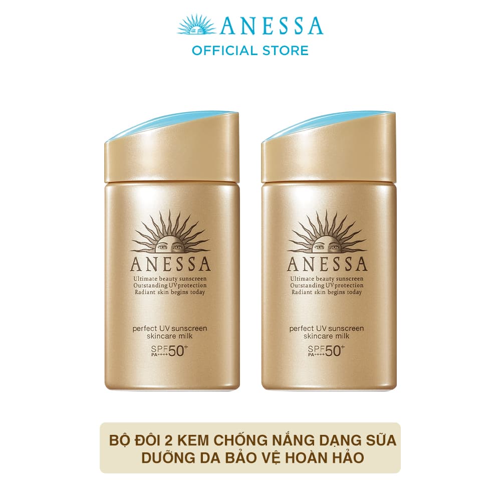 Bộ đôi Kem chống nắng dạng sữa dưỡng da kiềm dầu bảo vệ hoàn hảo Anessa Gold Milk 60ml x2