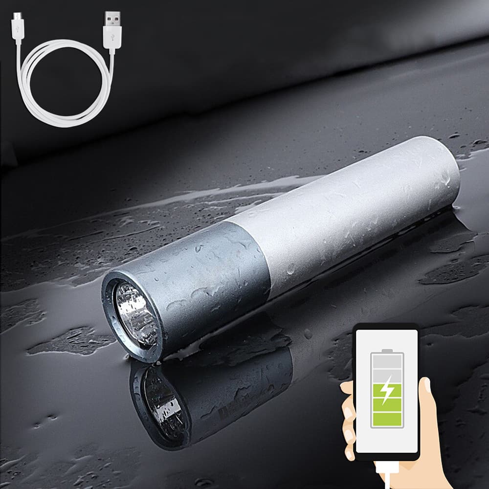 Đèn Pin Led Siêu Sáng Mini Có Sạc USB Có Hỗ Trợ Sạc Dự Phòng Lại Cho Điện Thoại Khẩn Cấp - Hàng Chính Hãng - Màu Bạc