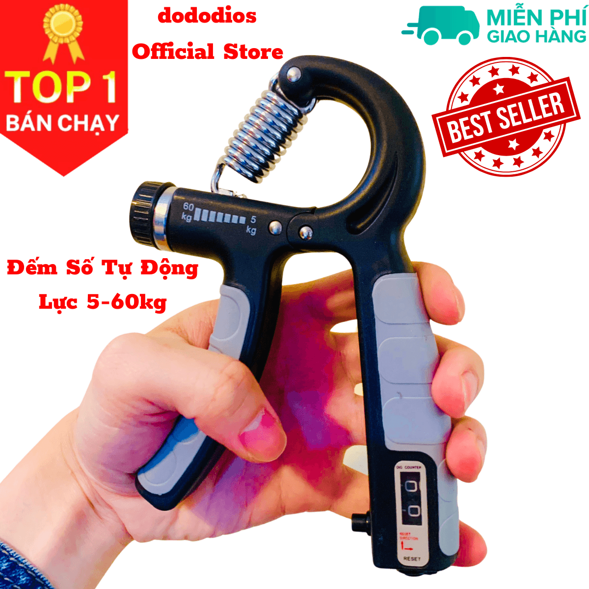 Kìm Bóp Tay, Kìm Tập Cơ Tay Chữ R Dụng Cụ Tập Gym Kìm Bóp Tập Lực TayTại Nhà Chỉnh lực 5 - 60kg, Kìm Bóp Tập Cơ Tay Phục Hồi Chứ Năng YGW12 lực 100Lbs, thép không rỉ, êm tay, Kìm Bóp 5-60kg Tập Cơ Tay Điều Chỉnh Cao Cấp - ECO Đếm Số Đen