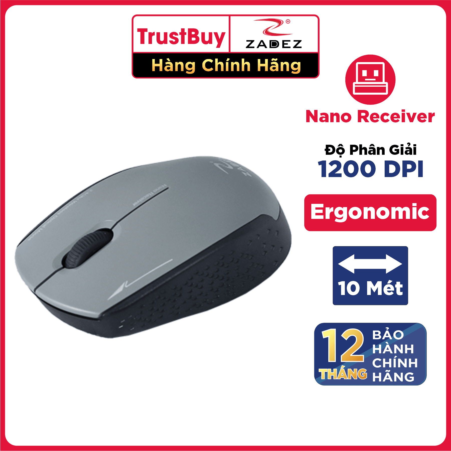 Chuột Không Dây Wireless ZADEZ M331 - Hàng Chính Hãng - Màu Xám
