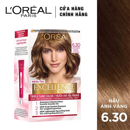 Kem Nhuộm Dưỡng Tóc Phủ Bạc LOreal Paris Excellence Crème 172ml - 6.30 Nâu Ánh Vàng