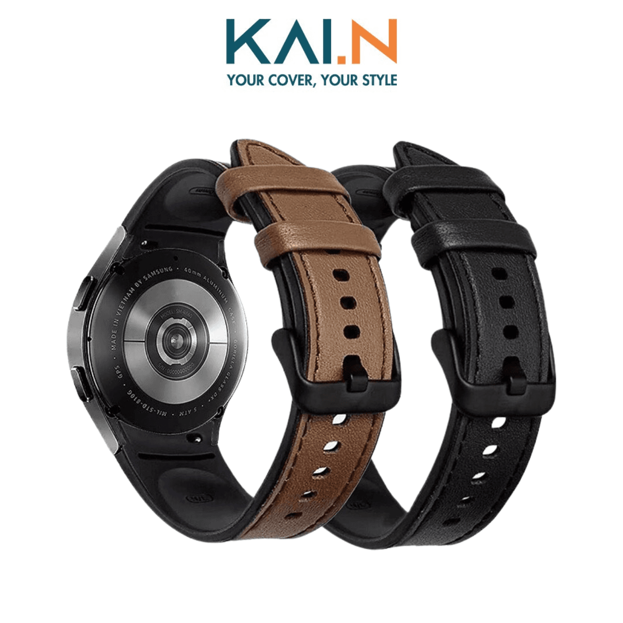 Dây Da Silicone Chống Nước Dành Cho Samsung Galaxy Watch 4 Galaxy Watch 5 Watch 5 Pro, Kai.N Classic Hybrid Leather - Hàng Chính Hãng - Black