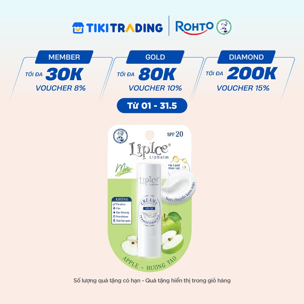 Son dưỡng môi không màu chuyển kem mịn LipIce Creamy Hương Táo Apple 4.3g