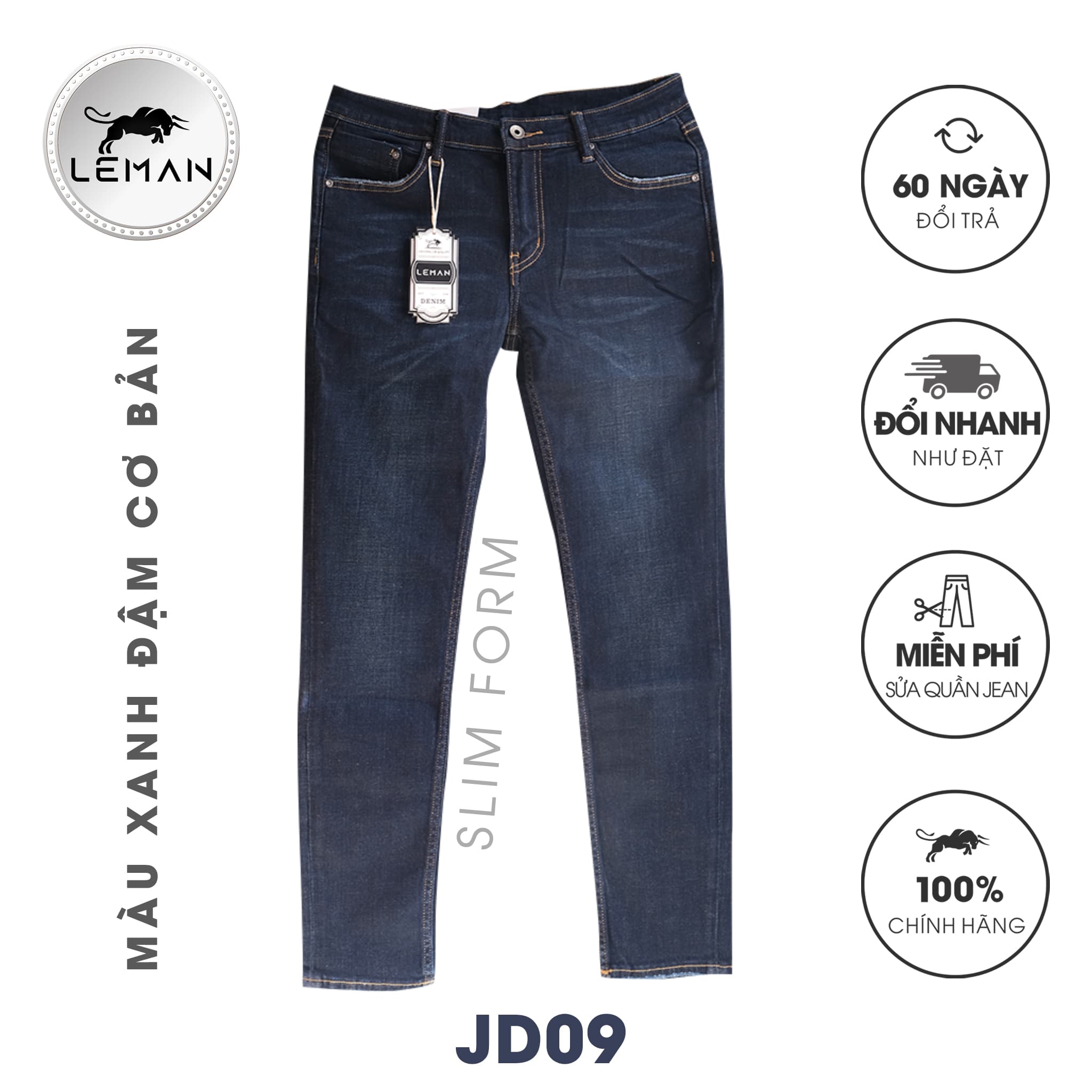 QUẦN JEAN DÀI NAM LEMAN JD09 XANH TRƠN - 34