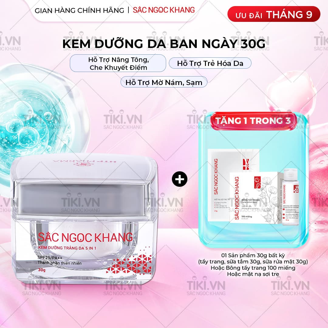 Kem dưỡng  da Sắc Ngọc Khang 5 trong 1 ban ngày 30g giúp nuôi dưỡng làn da sáng khỏe, mờ thâm nám ngăn ngừa lão hóa