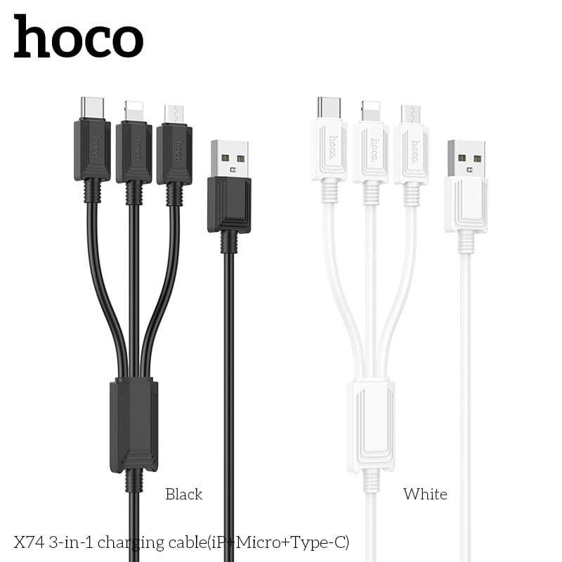 Cáp Sạc Dành Cho Hoco. X74 2.0A 3 Đầu Đa Năng Dây Dài 1m Cổng Micro  Type-C  LN Hàng Chính Hãng