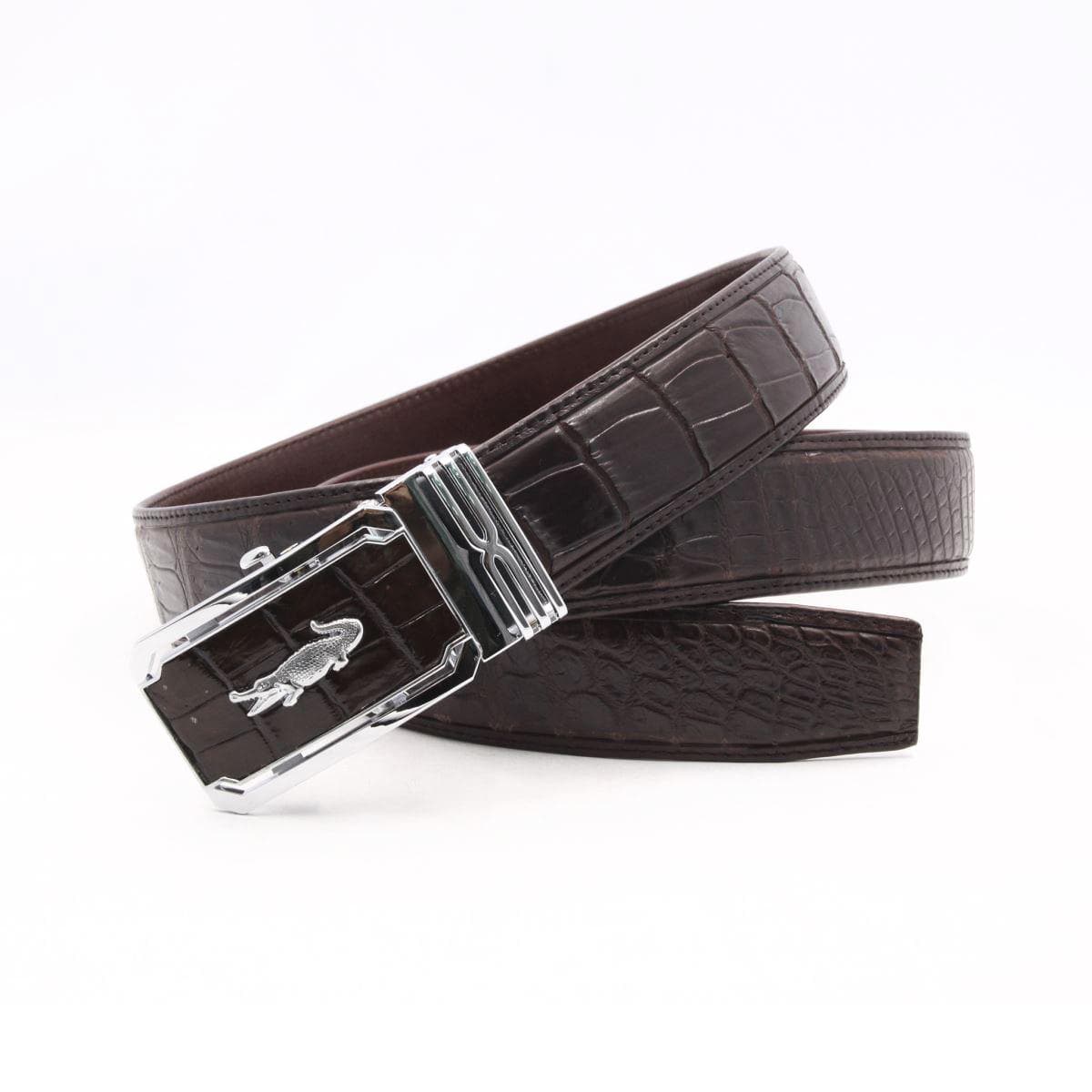 Thắt Lưng Nam Da Cá Sấu Thật KEM Leather HÀNG CAO CẤP Dây Nịt Da Cá Sấu Thật Dây Liền Nguyên Con Phần Da Bụng Trơn Màu Nâu Cao Cấp KEMTL02 Bảo Hành Chính Hãng 24 Tháng - Thắt Lưng Cá Sấu Nâu  Khoá Trắng