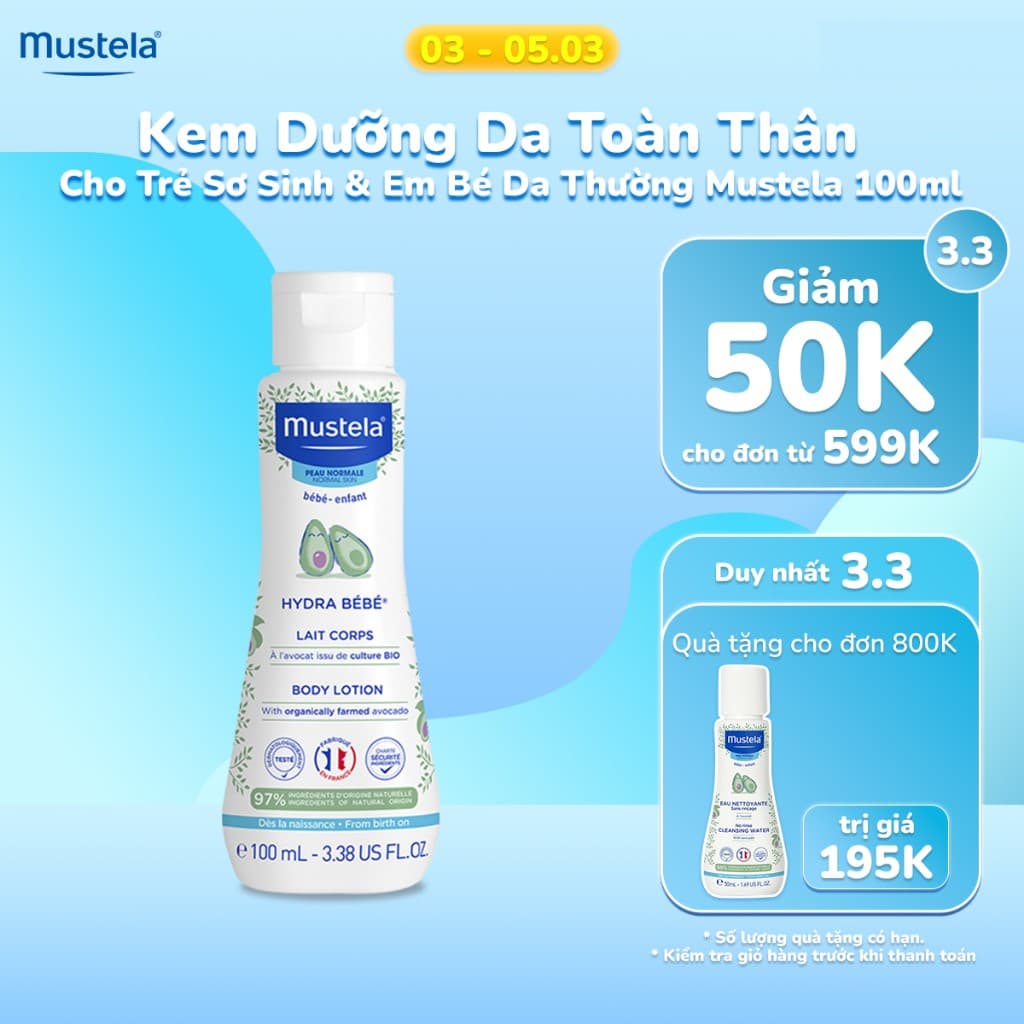 Kem Dưỡng Da Toàn Thân Cho Trẻ Sơ Sinh Và Em Bé Da Thường Mustela 100ml