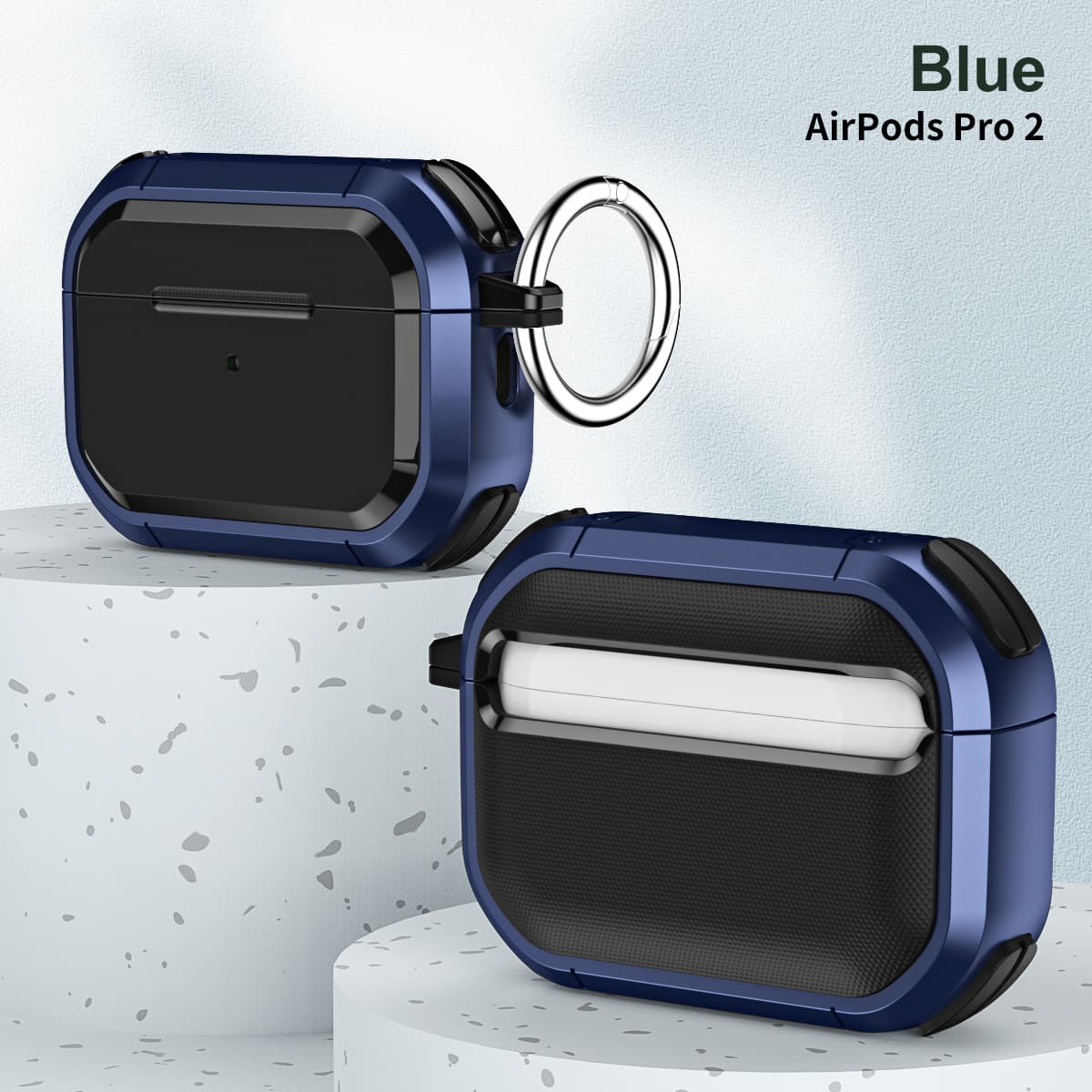Ốp Bảo Vệ Chống Sốc Armor TPU PC Cho Airpods 1,2  Airpods 3 Airpods Pro Airpods Pro 2 Kèm Móc Treo- Hàng Chính Hãng - Airpods Pro 2 - Màu Xanh Dương