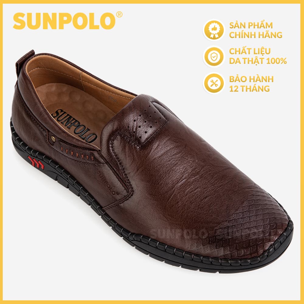 Giày Lười Nam Da Bò SUNPOLO CS5054 Trẻ trung, thanh lịch Đen, Nâu - 41 - Màu Nâu