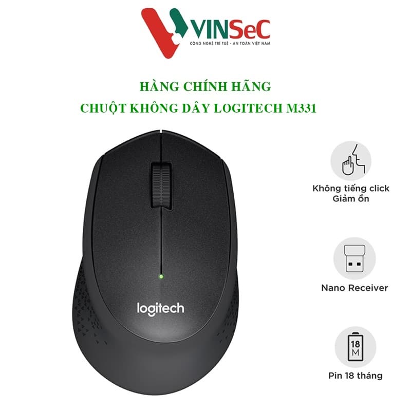 Chuột không dây Logitech M331 SILENT-Hàng chính hãng - Đen