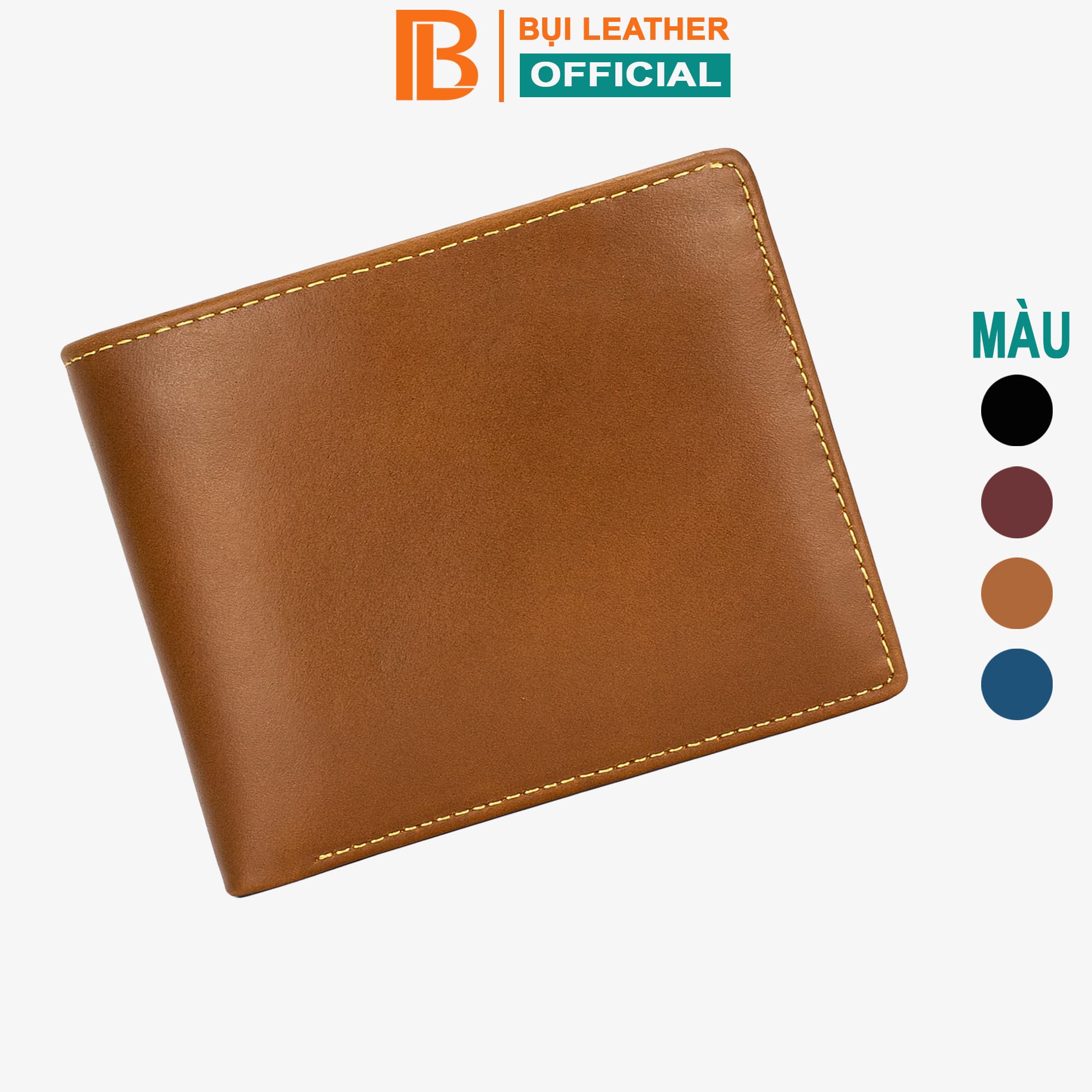 Ví nam, bóp nam da bò Nappa Bụi Leather V104 - Bảo hành 12 tháng - Ngang nâu bò
