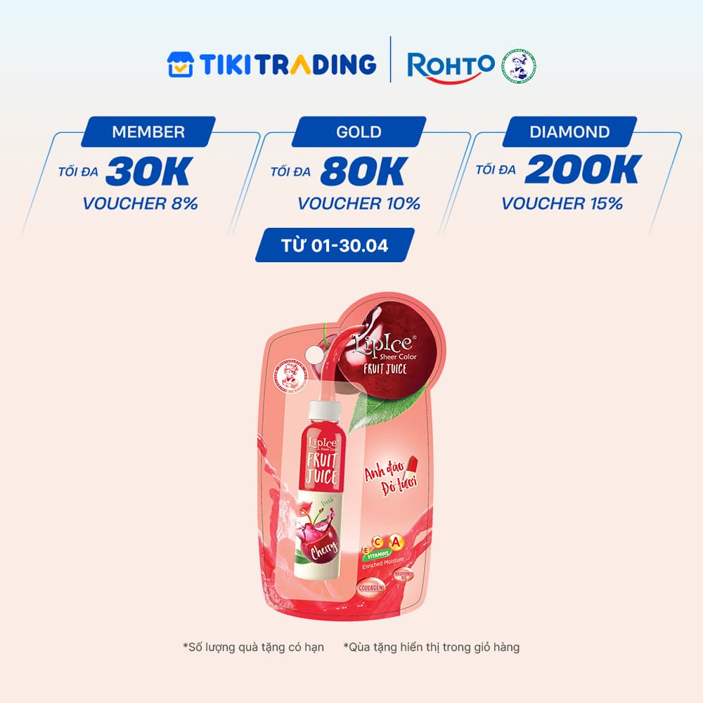 Son dưỡng có màu chiết xuất trái cây Lipice Sheer Color Fruit Juice Cherry Anh Đào Đỏ Tươi 4g