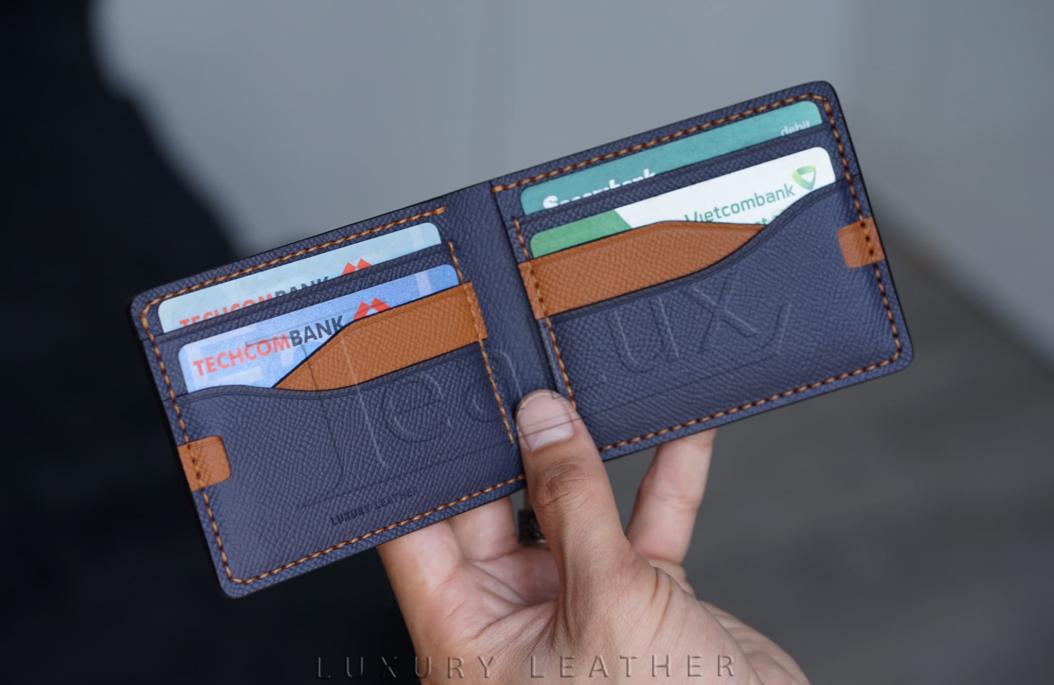 Ví Nam Da Epsom Dáng Ngang Handmade Lealux Epsom Wallet 2 - 11x8.3  - màu xanh navy