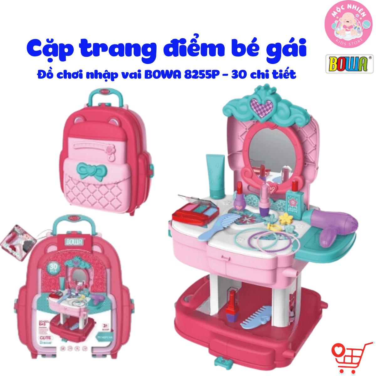 Đồ chơi hướng nghiệp nhập vai BOWA 8255P Cặp trang điểm bé gái 2in1 gồm 30 chi tiết