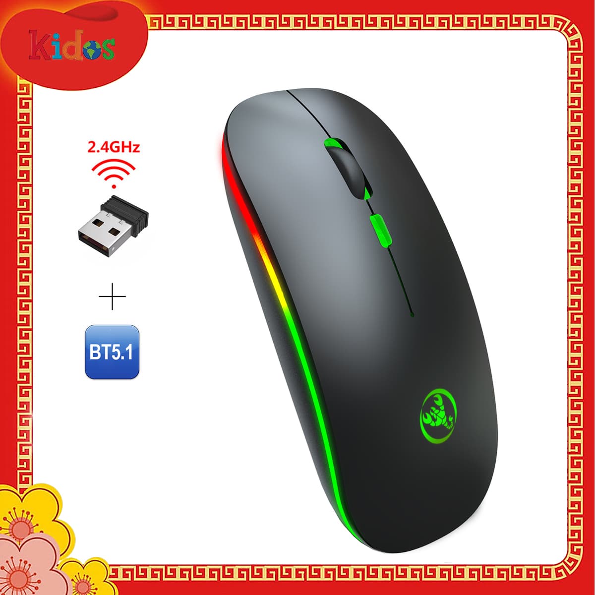 Chuột không dây Bluetooth, chuột không dây usb 2.4Hz HXSJ T18 - Hàng chính hãng - Đen