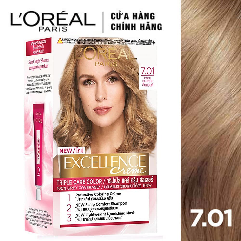 Kem Nhuộm Dưỡng Tóc Phủ Bạc LOreal Paris Excellence Crème - 7.01 Vàng Sáng