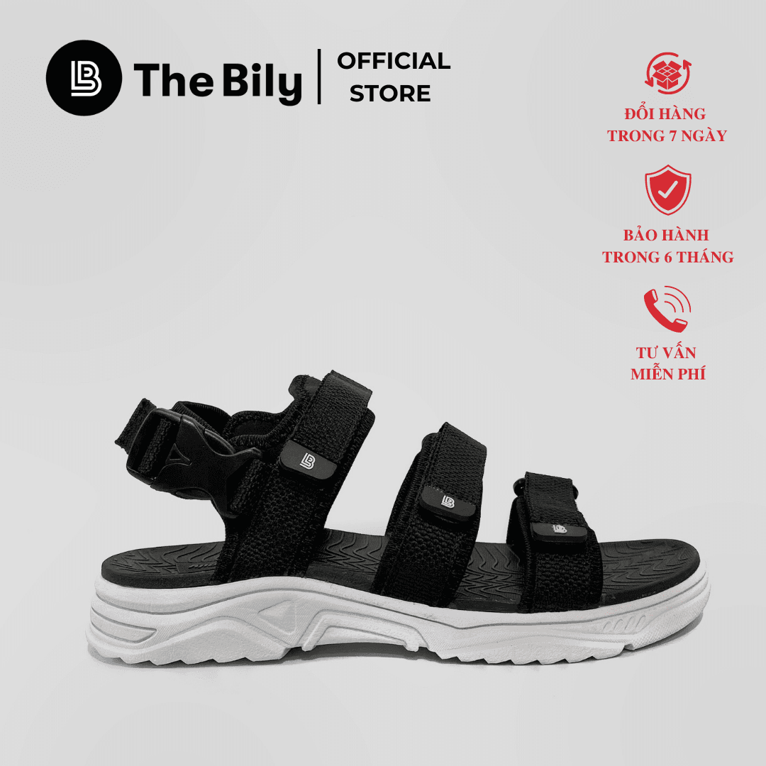 Giày Sandal Nam The Bily 3 Quai Ngang - Đế Trắng Lót Đen Màu Đen BLDTMD04 - 39