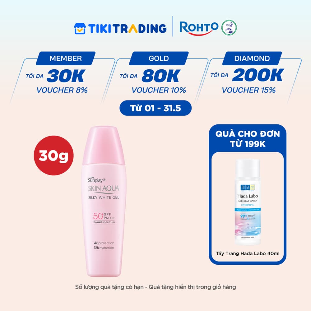 Kem chống nắng Skin Aqua dưỡng trắng & dưỡng ẩm, dùng hàng ngày dạng gel Sunplay Skin Aqua Silky White Gel Eco Việt Nam SPF 50, PA 30g