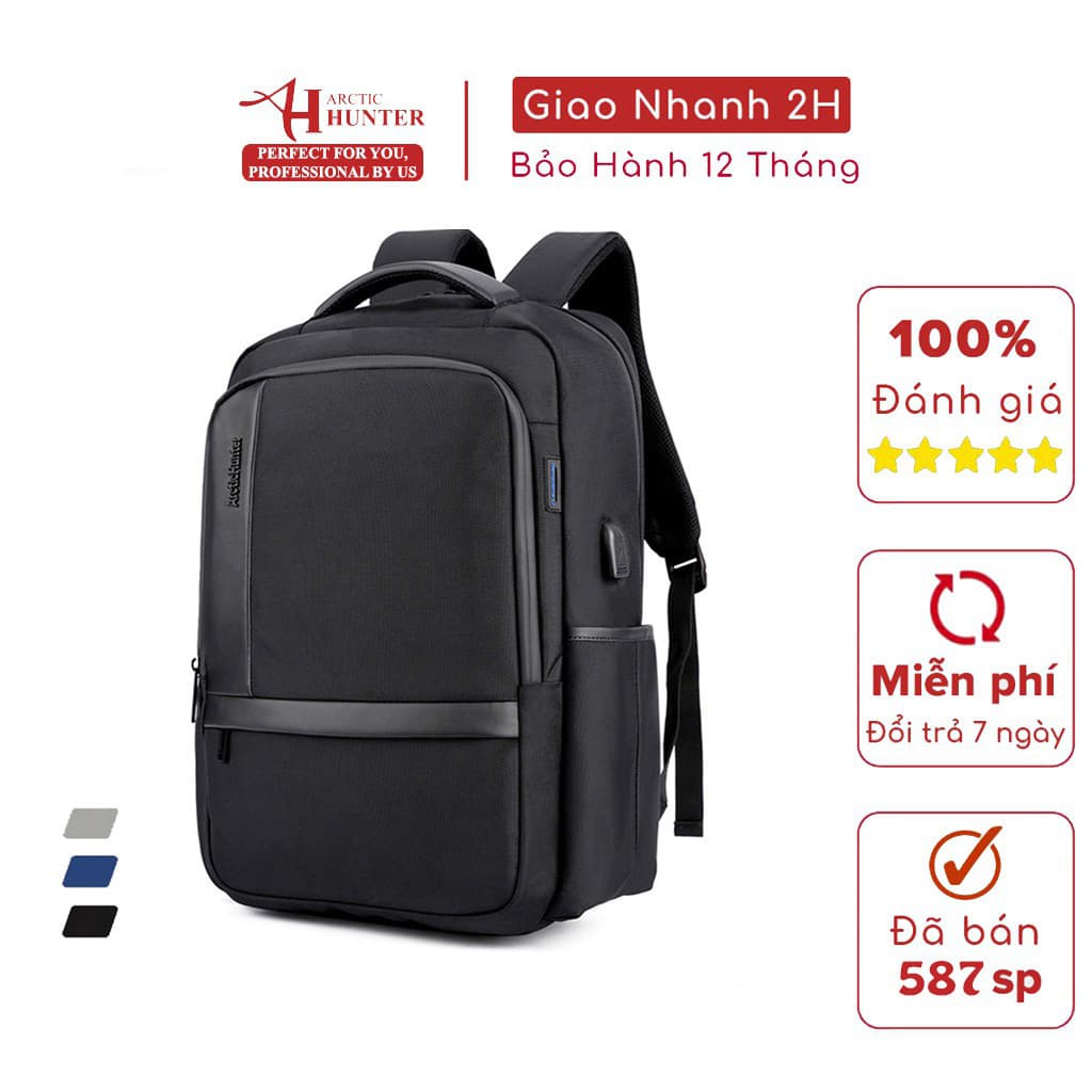 Balo du lịch Arctic Hunter chất liệu Oxford chống nước, có cổng USB - B00120 - Black