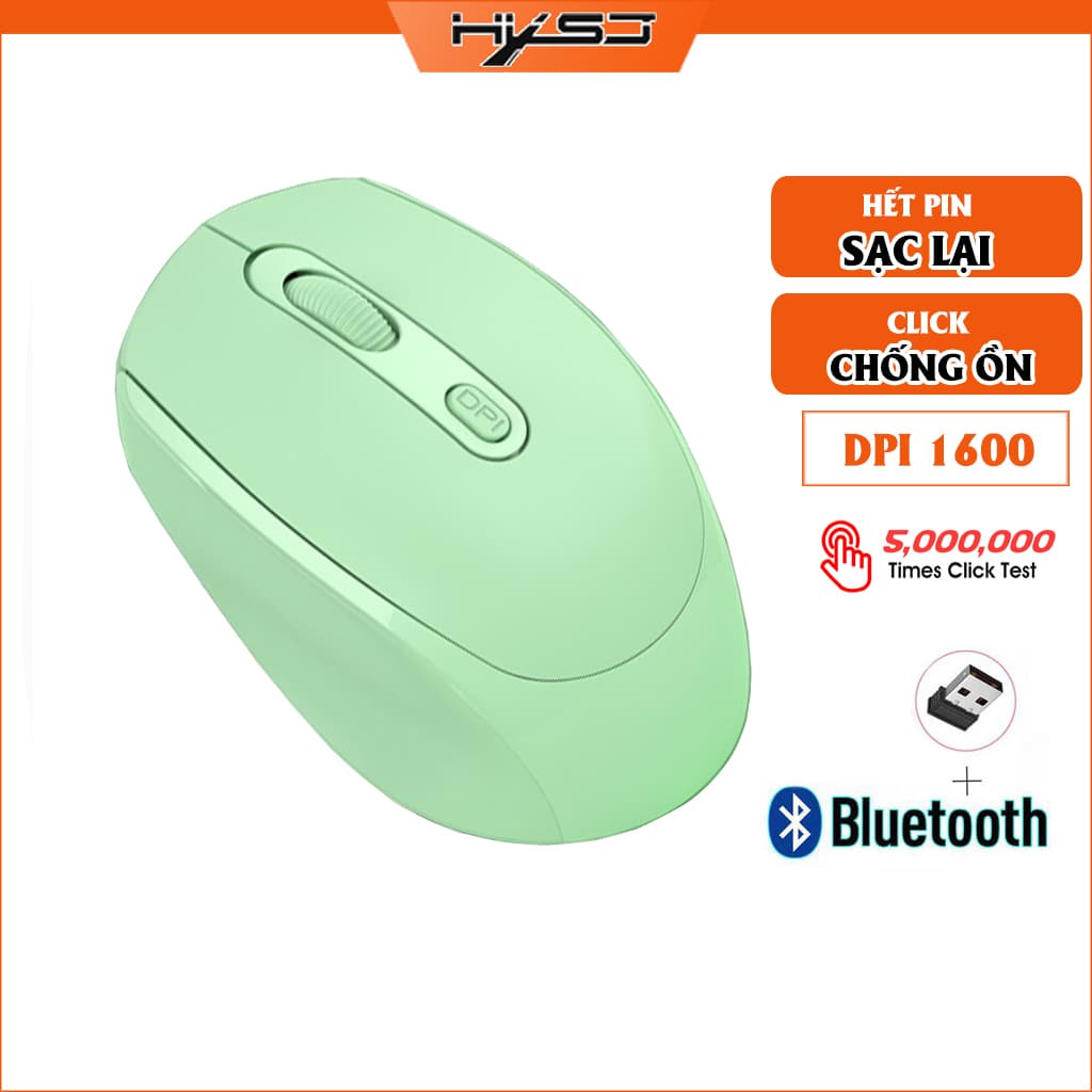 Chuột không dây Bluetooth, chuột máy tính HXSJ M107B chống ồn, DPI 1600, chế độ kép wireless usb 2.4Ghz, bluetooth chuyên dùng cho laptop, máy tính, tivi - Hàng chính hãng - Xanh cốm