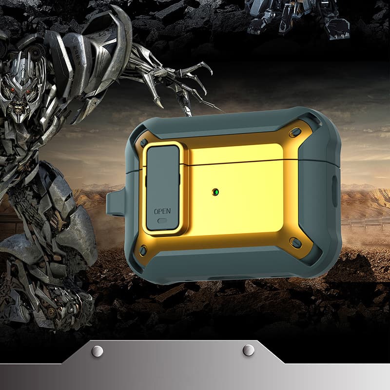 Case Ốp Cho Airpods PRO 2 2022 Có Khóa Bumblebee Lock Switch Kèm Móc Treo Hàng chính hãng - Xanh rêuVàng